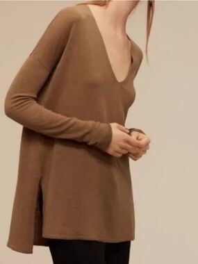 Babaton Erin Sweater Wool Linen Vneck Knit Sweater Long Longline Oversized